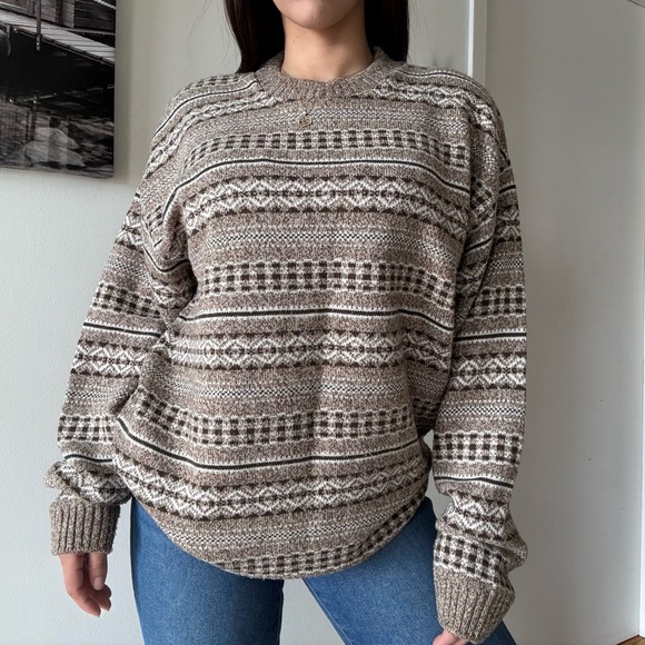 American Vintage Sweaters - 90s Dad Core Beige Cottage Knit Sweater Oversized
